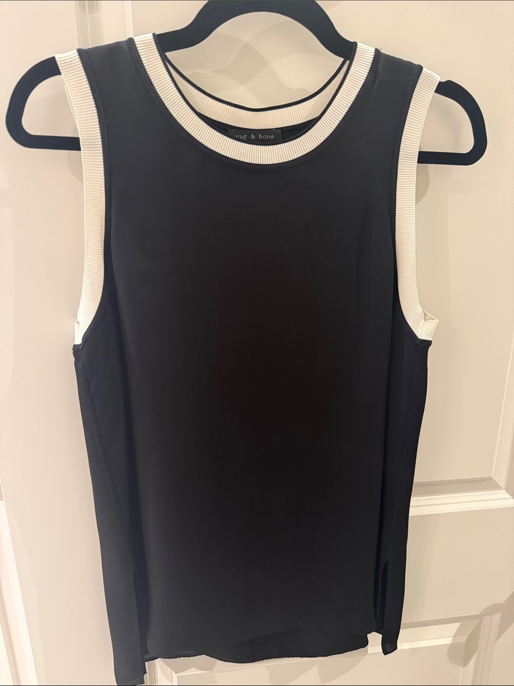 rag & bone Black Tank with White Ribbed Trim